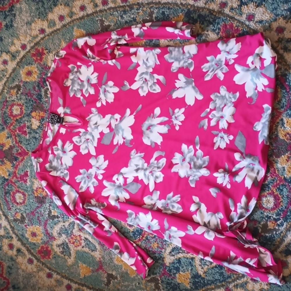 Clara Sun Woo Pink White Floral Print Tunic Top M